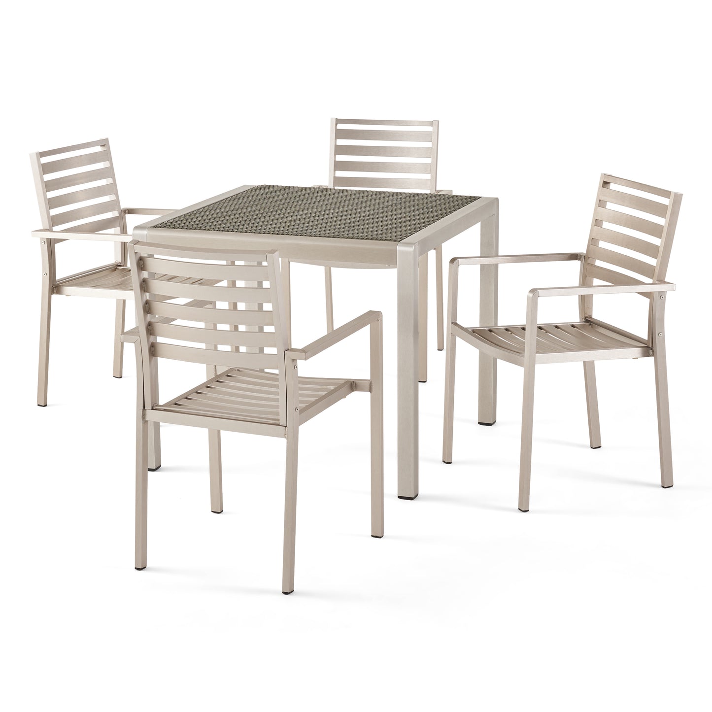 Cherie Outdoor Modern 4 Seater Aluminum Dining Set with Wicker Table Top