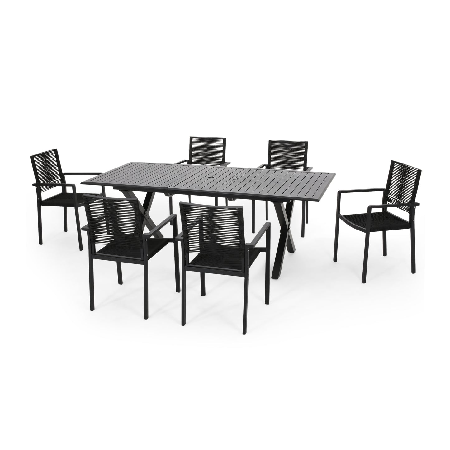 Layni Outdoor Modern 6 Seater Aluminum Dining Set with Expandable Table