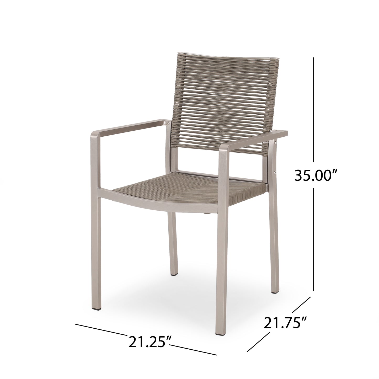 Lillian Outdoor Modern Aluminum Dining Chair with Rope Seat (Set of 2)