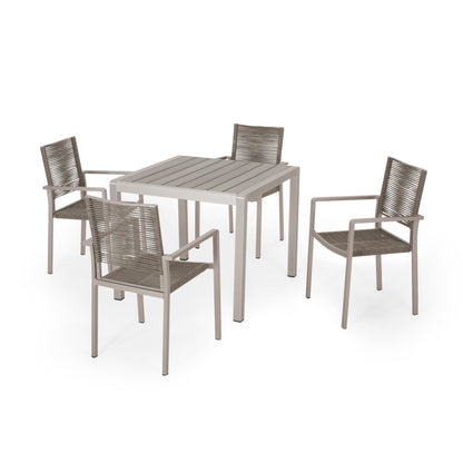 Danitza Outdoor Modern 4 Seater Aluminum Dining Set with Faux Wood Table Top