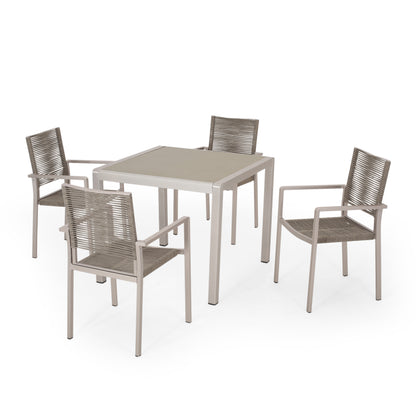 Danitza Outdoor Modern 4 Seater Aluminum Dining Set with Tempered Glass Table Top