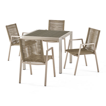 Danitza Outdoor Modern 4 Seater Aluminum Dining Set with Wicker Table Top