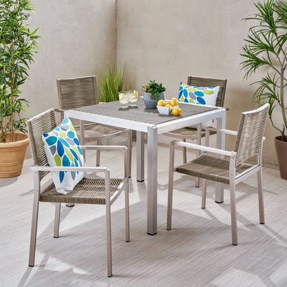 Danitza Outdoor Modern 4 Seater Aluminum Dining Set with Wicker Table Top