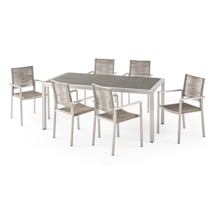 Makyla Outdoor Modern 6 Seater Aluminum Dining Set with Wicker Table Top