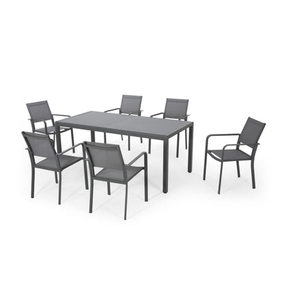 Glauk Outdoor 6 Seater Aluminum Dining Set with Tempered Glass Table Top