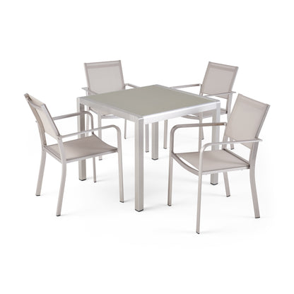 Rorik Outdoor Modern 4 Seater Aluminum Dining Set with Tempered Glass Table Top