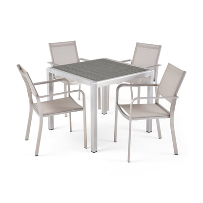Rorik Outdoor Modern 4 Seater Aluminum Dining Set with Wicker Table Top