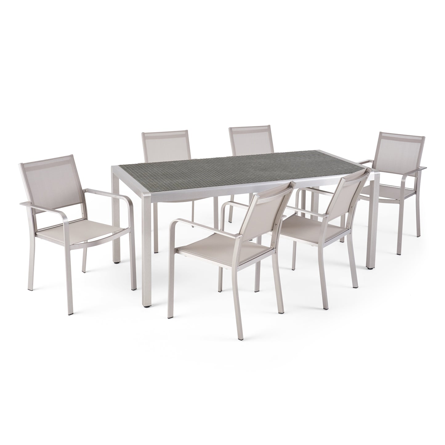 Thali Outdoor Modern 6 Seater Aluminum Dining Set with Wicker Table Top