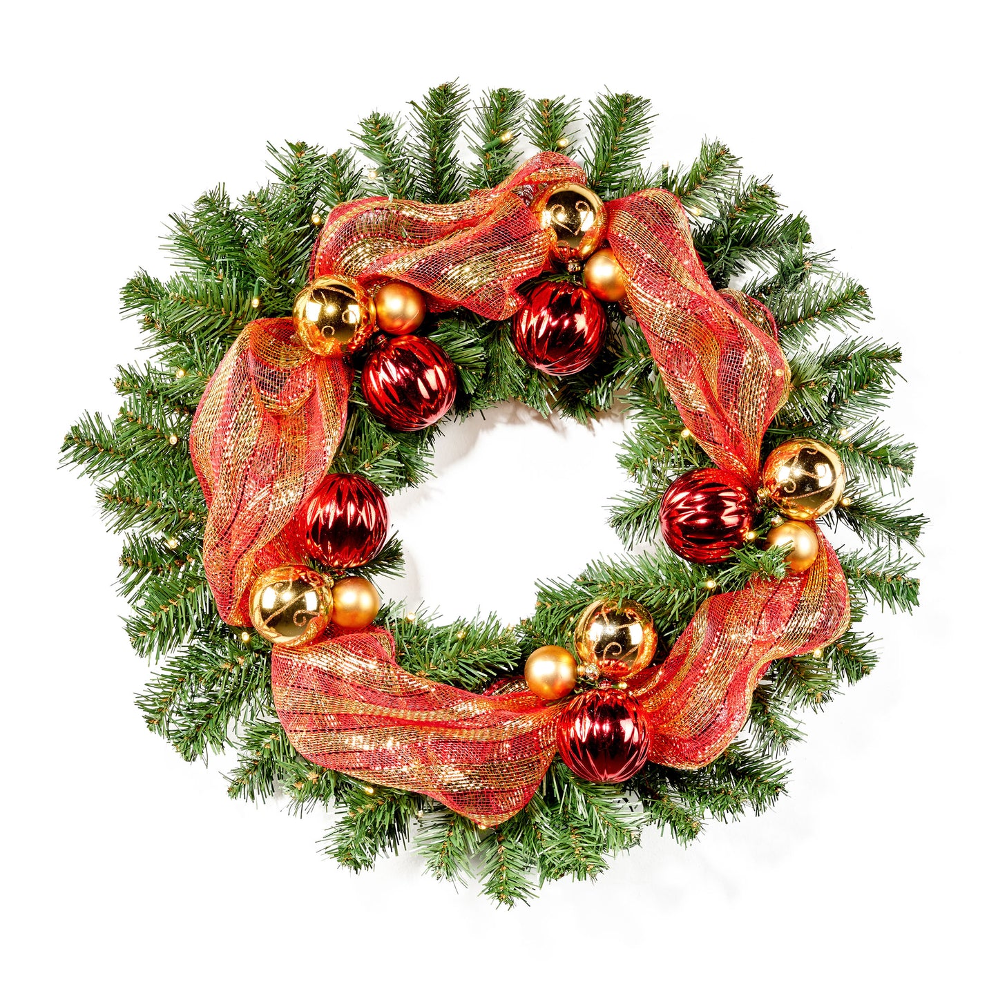 24-inch Noble For Pre-Lit Warm White LED Pre-Decorated Artificial Christmas Wreath