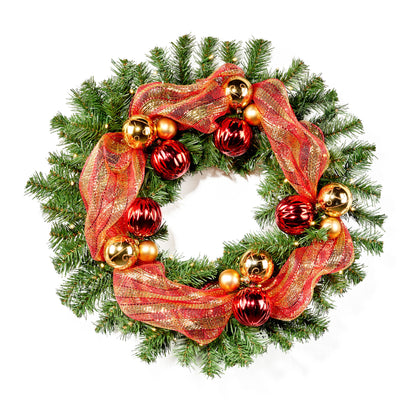 24-inch Noble For Pre-Lit Warm White LED Pre-Decorated Artificial Christmas Wreath