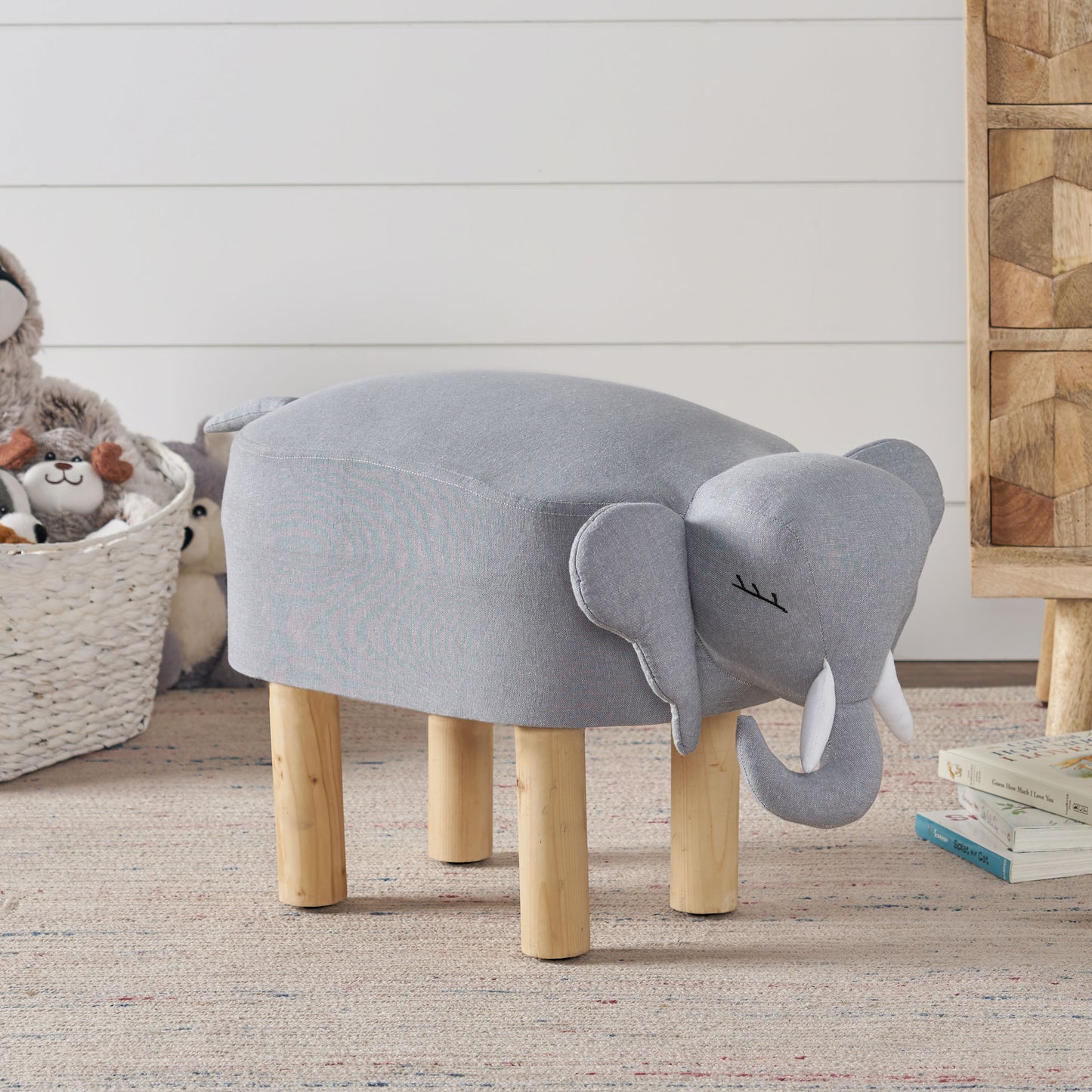 Yossef Contemporary Fabric Upholstered Elephant Ottoman