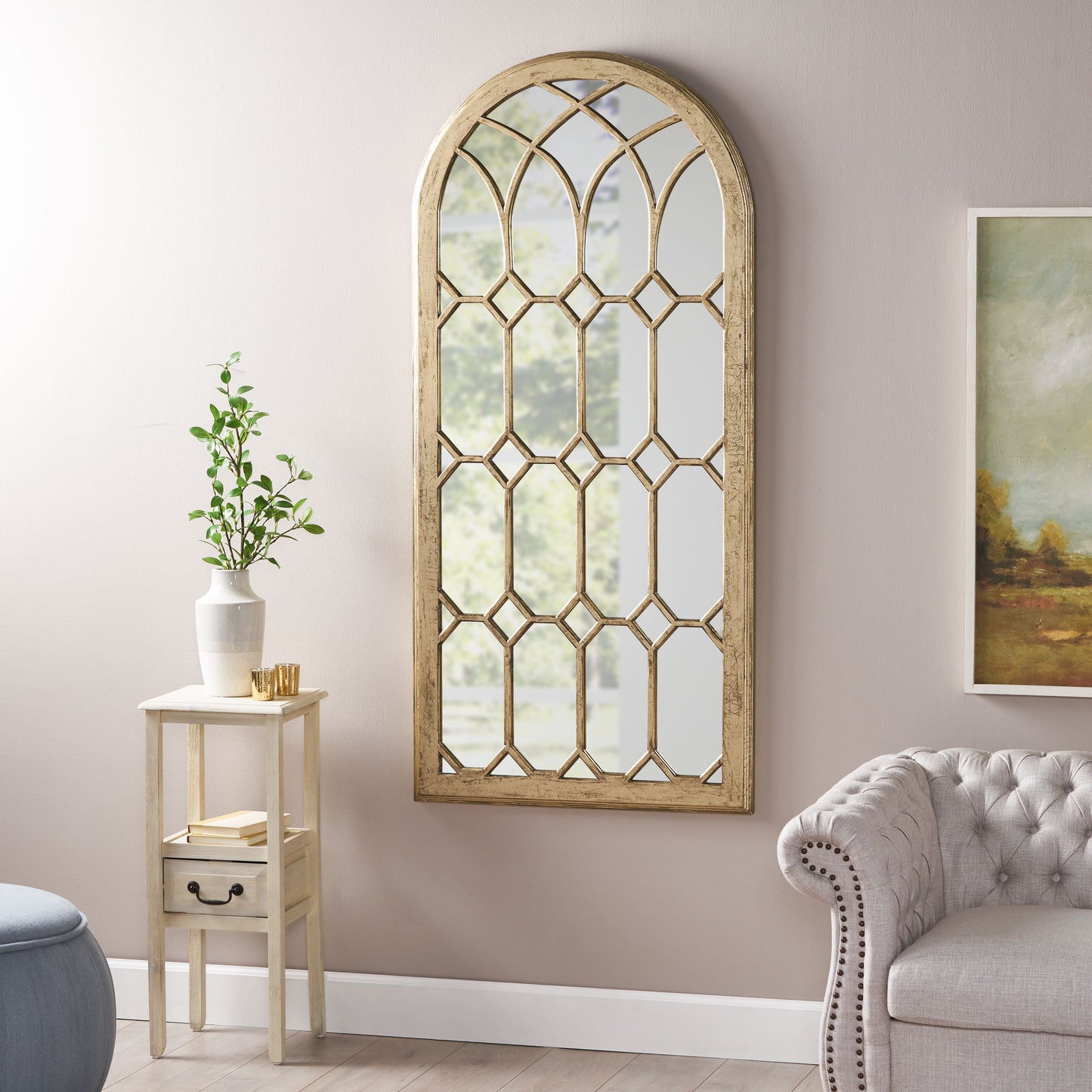 Selena Traditional Arched Windowpane Mirror