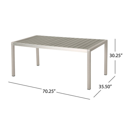 Cherie Outdoor Modern Aluminum and Faux Wood 6 Seater Dining Set