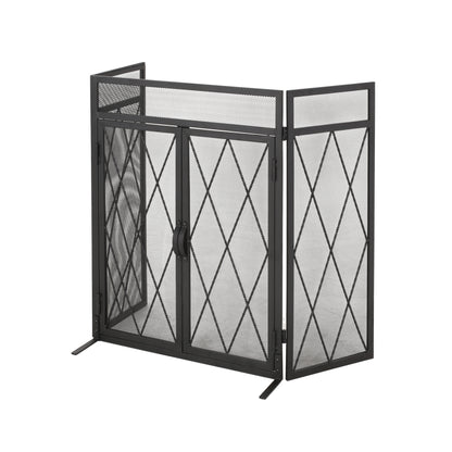 Kyomi Modern Iron Folding Fireplace Screen with Door