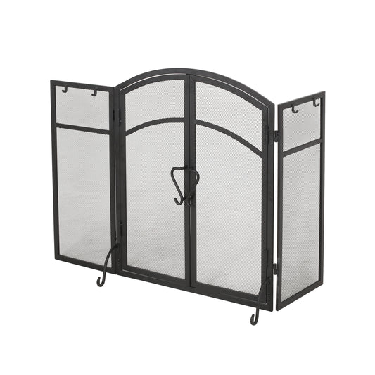 Rue Modern Iron Folding Fireplace Screen with Door and Tools