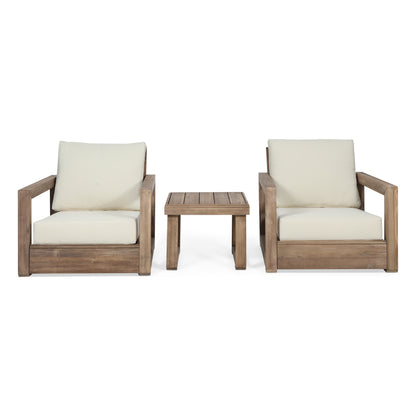 Andrae Outdoor 3 Piece Acacia Wood Chat Set