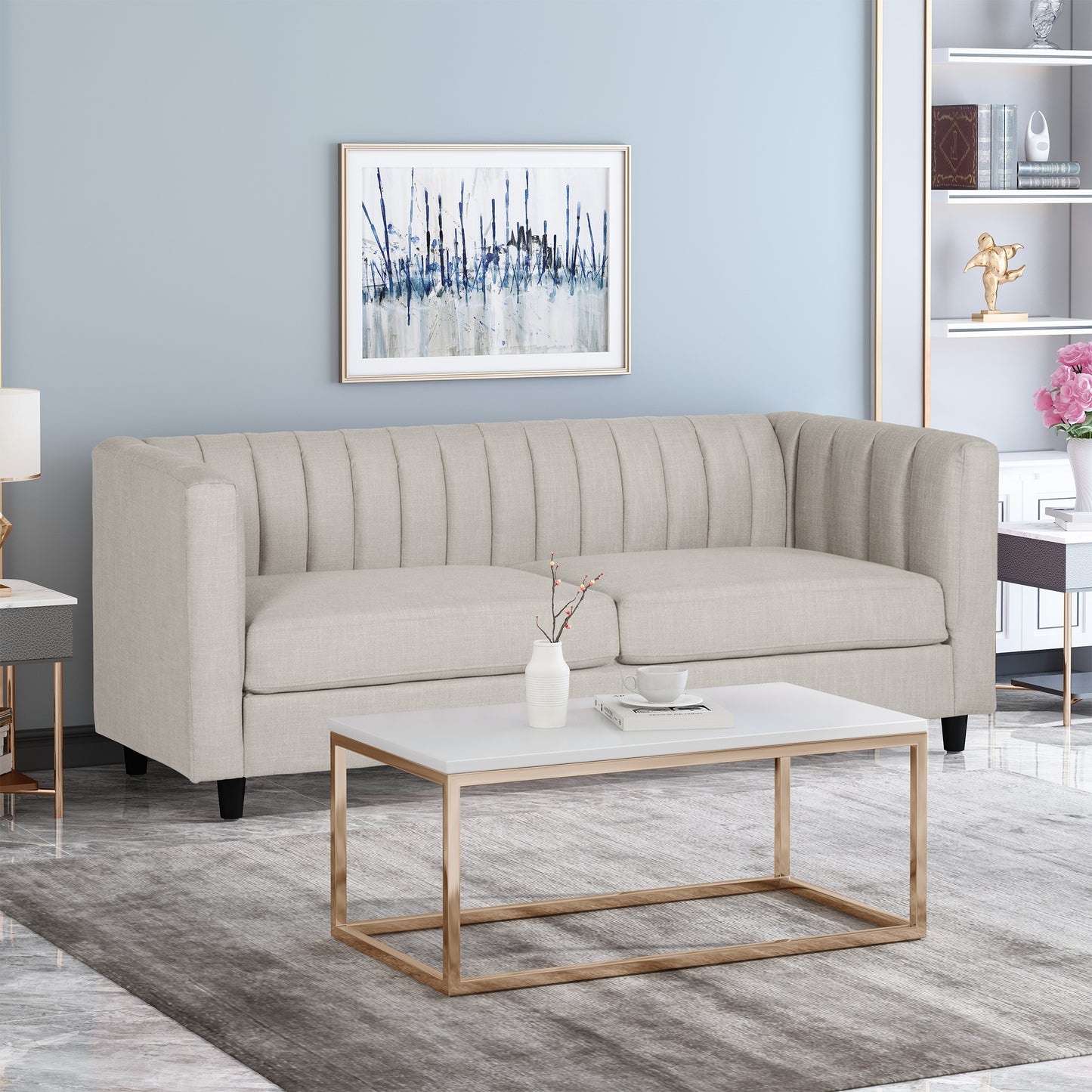 Darlin Contemporary Channel Stitched Fabric 3 Seater Sofa