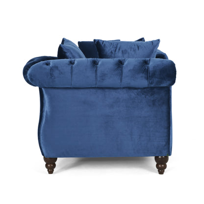 Harrisville Modern Glam Tufted Velvet Tete-a-Tete Chaise Lounge with Accent Pillows