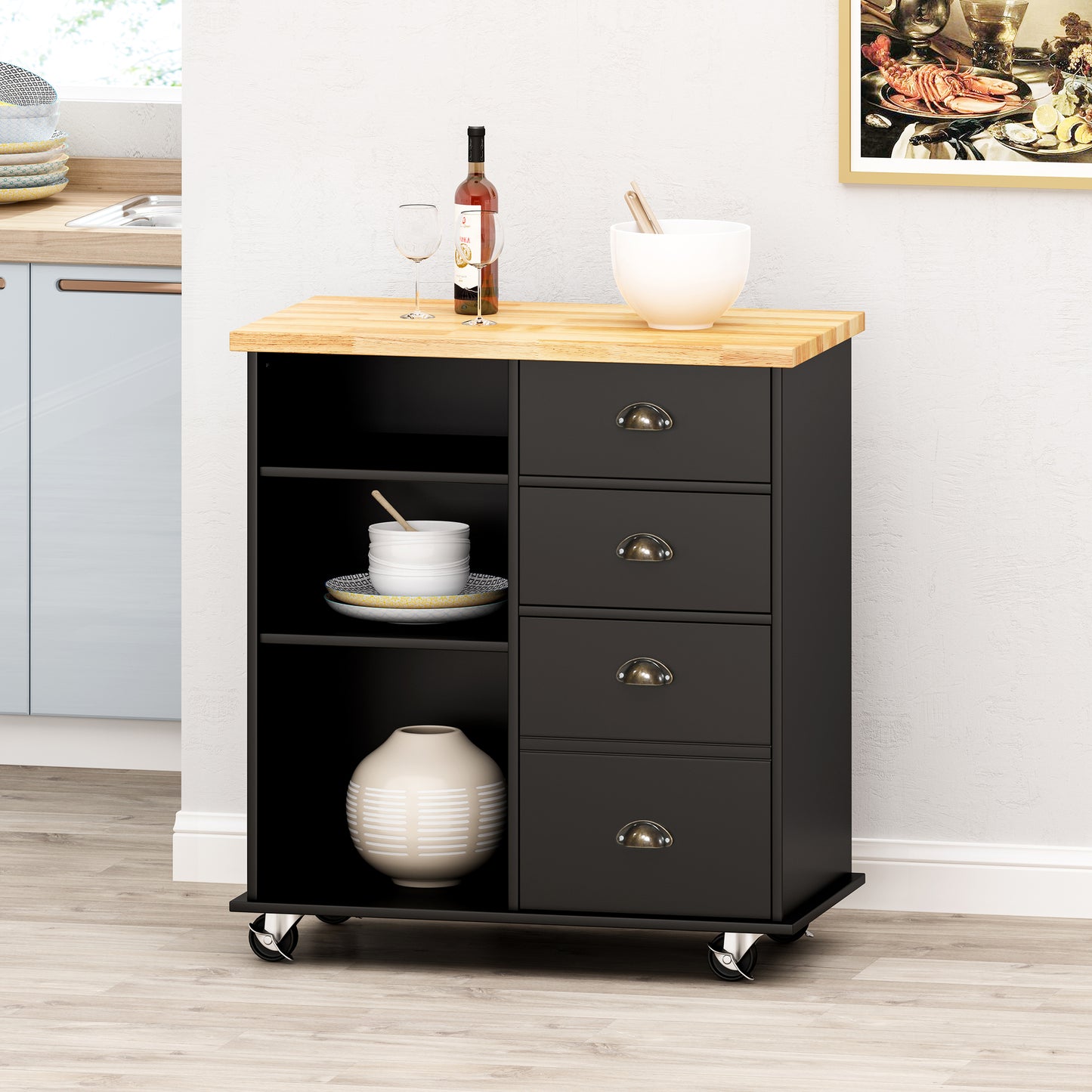 Yohaan Contemporary Kitchen Cart with Wheels