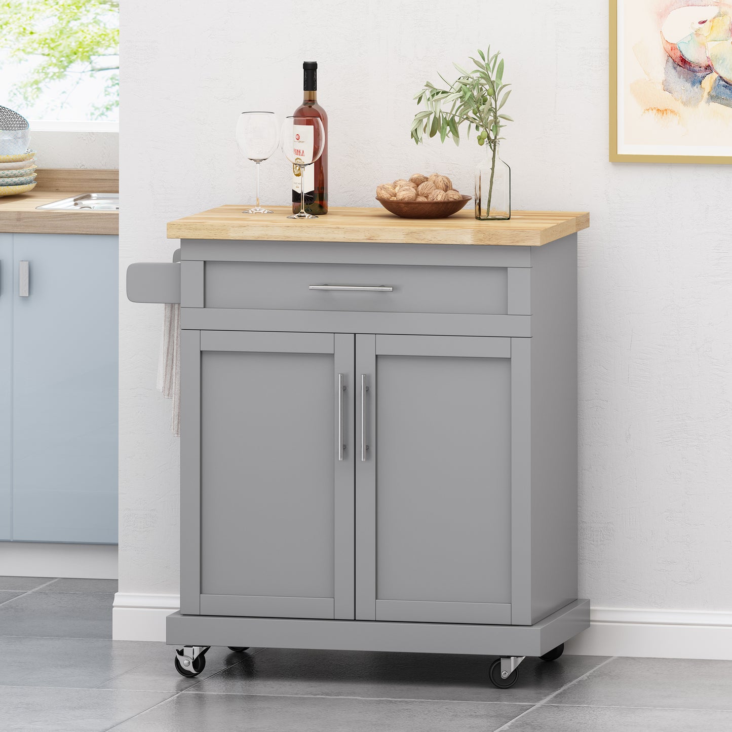 Negley Contemporary Kitchen Cart with Wheels
