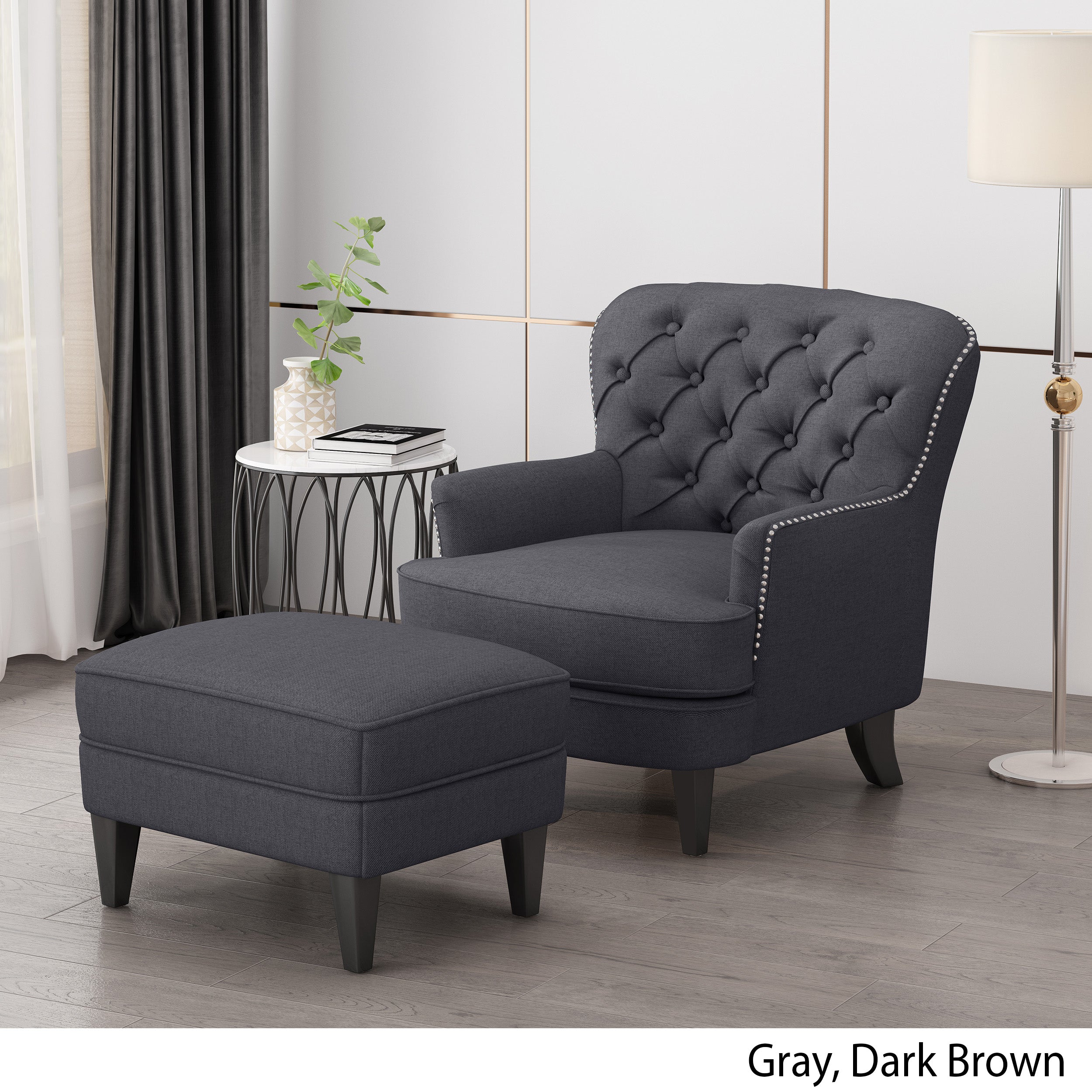 Tafton dark blue online fabric tufted club chair