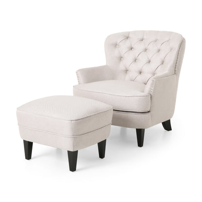 Jaxen Contemporary Tufted Fabric Club Chair and Ottoman Set