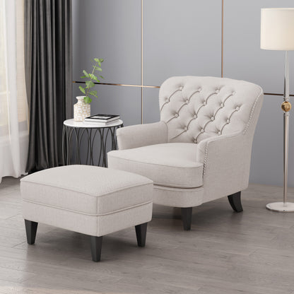 Jaxen Contemporary Tufted Fabric Club Chair and Ottoman Set