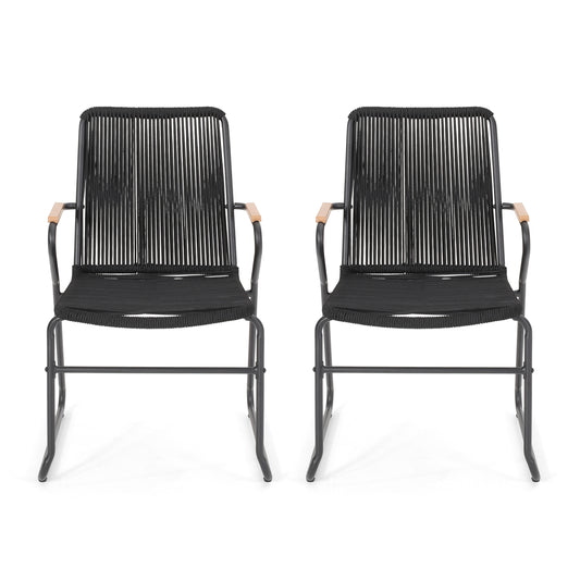 Laycee Modern Outdoor Rope Weave Club Chair (Set of 2)