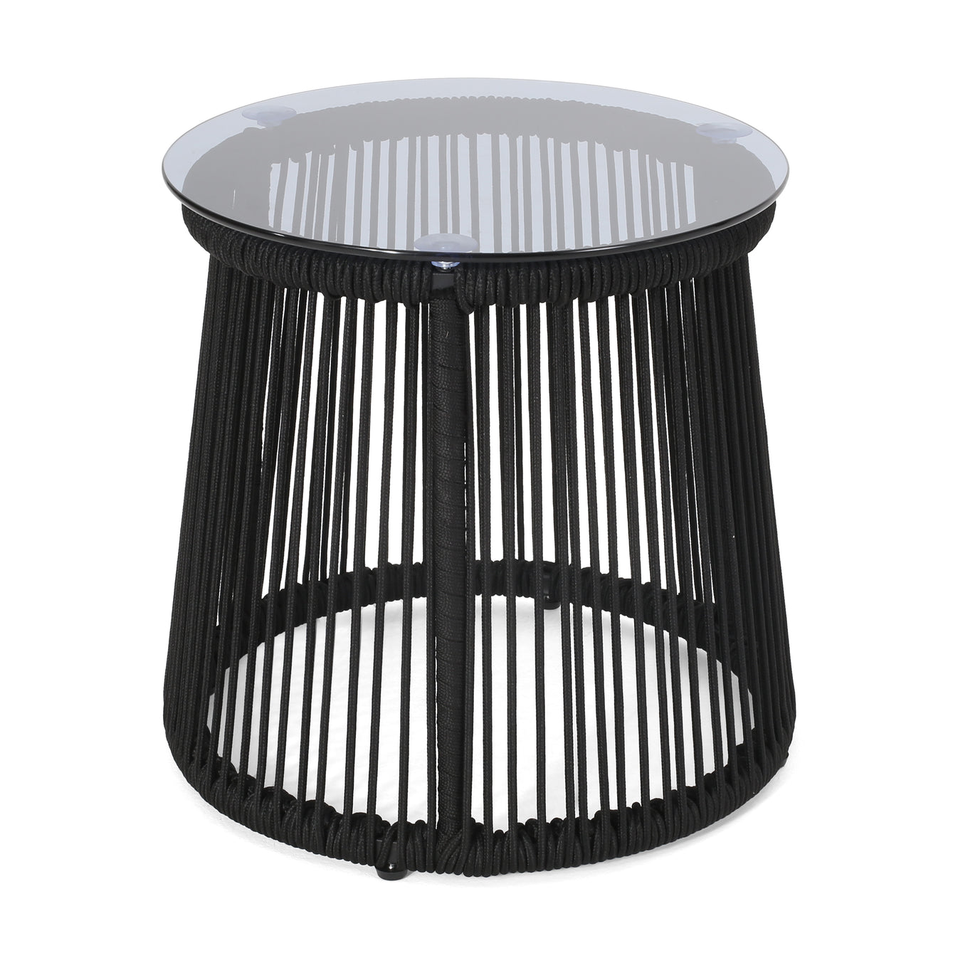 Laycee Modern Outdoor Rope Weave Side Table with Tempered Glass Top ...