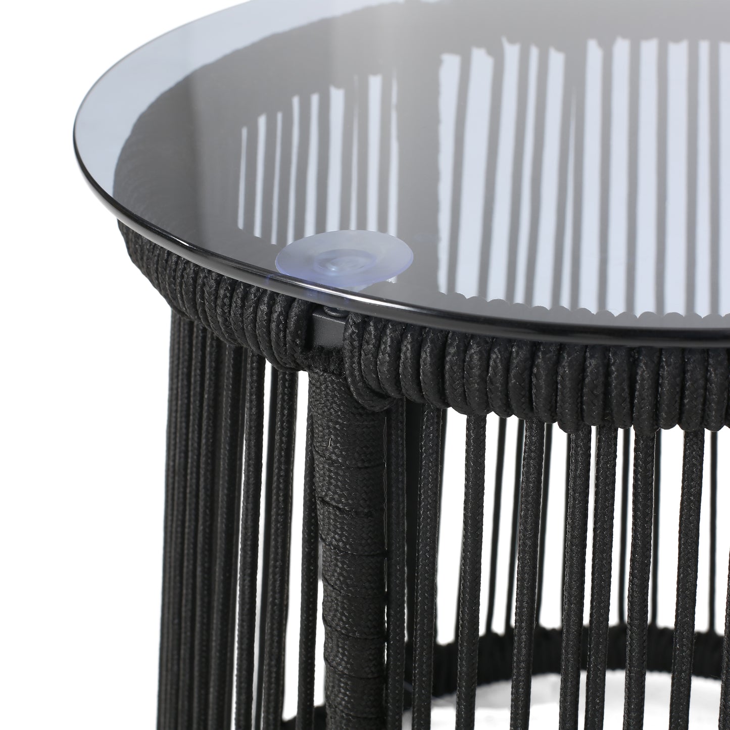 Laycee Modern Outdoor Rope Weave Side Table with Tempered Glass Top