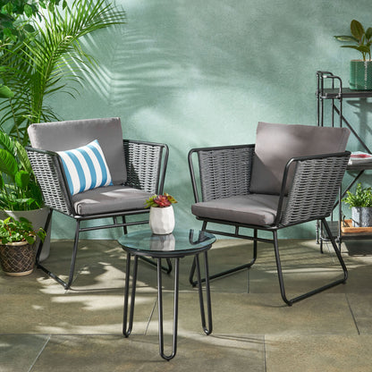Morocco Modern Outdoor Rope Weave Chat Set with Side Table