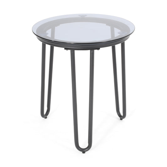 Morocco Modern Outdoor Side Table with Tempered Glass Top