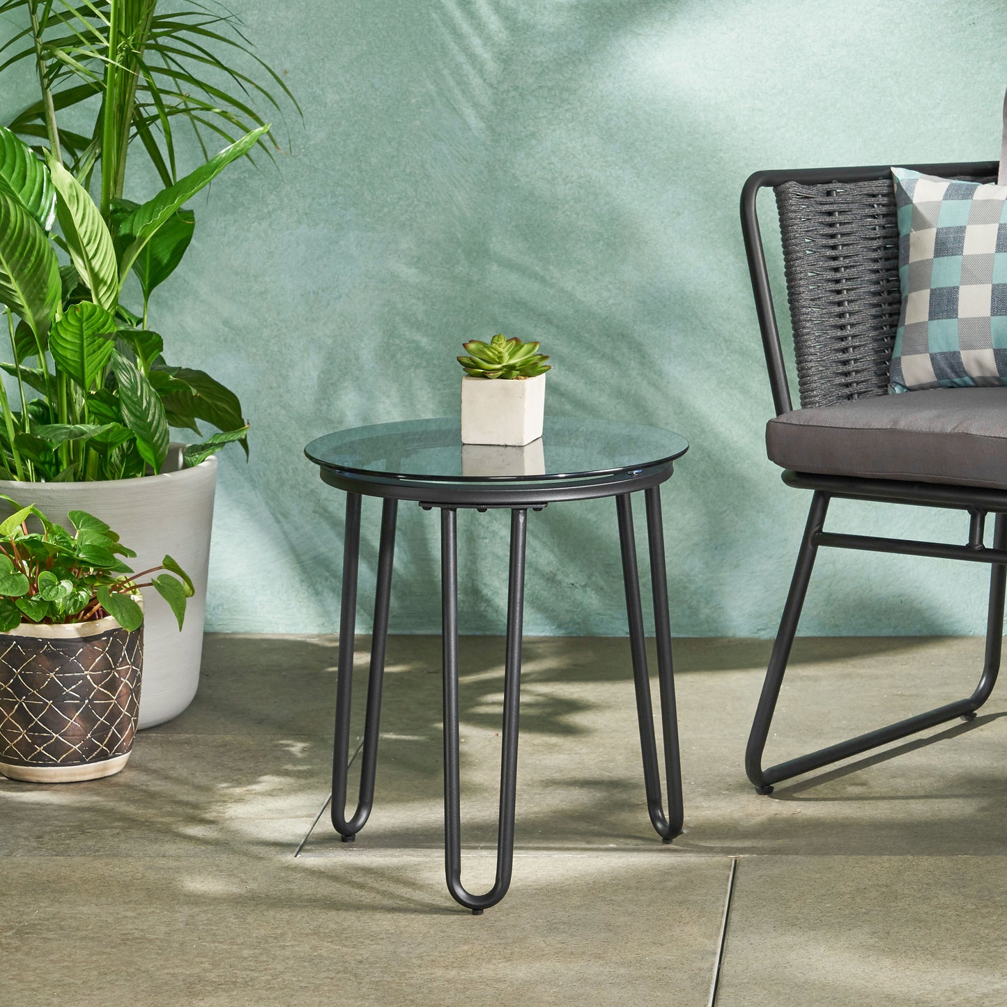 Morocco Modern Outdoor Side Table with Tempered Glass Top