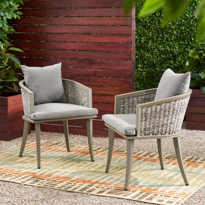 Kalyiah Outdoor Boho Wicker Club Chair with Cushions (Set of 2)