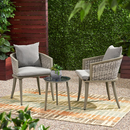 Kalyiah Outdoor Boho Wicker Chat Set with Side Table