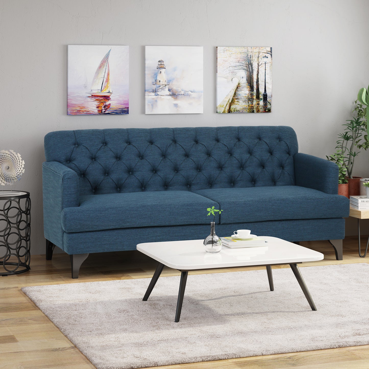 Maysin Contemporary Tufted Fabric 3 Seater Sofa