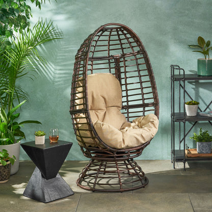 Mylen Outdoor Freestanding Wicker Swivel Egg Chair