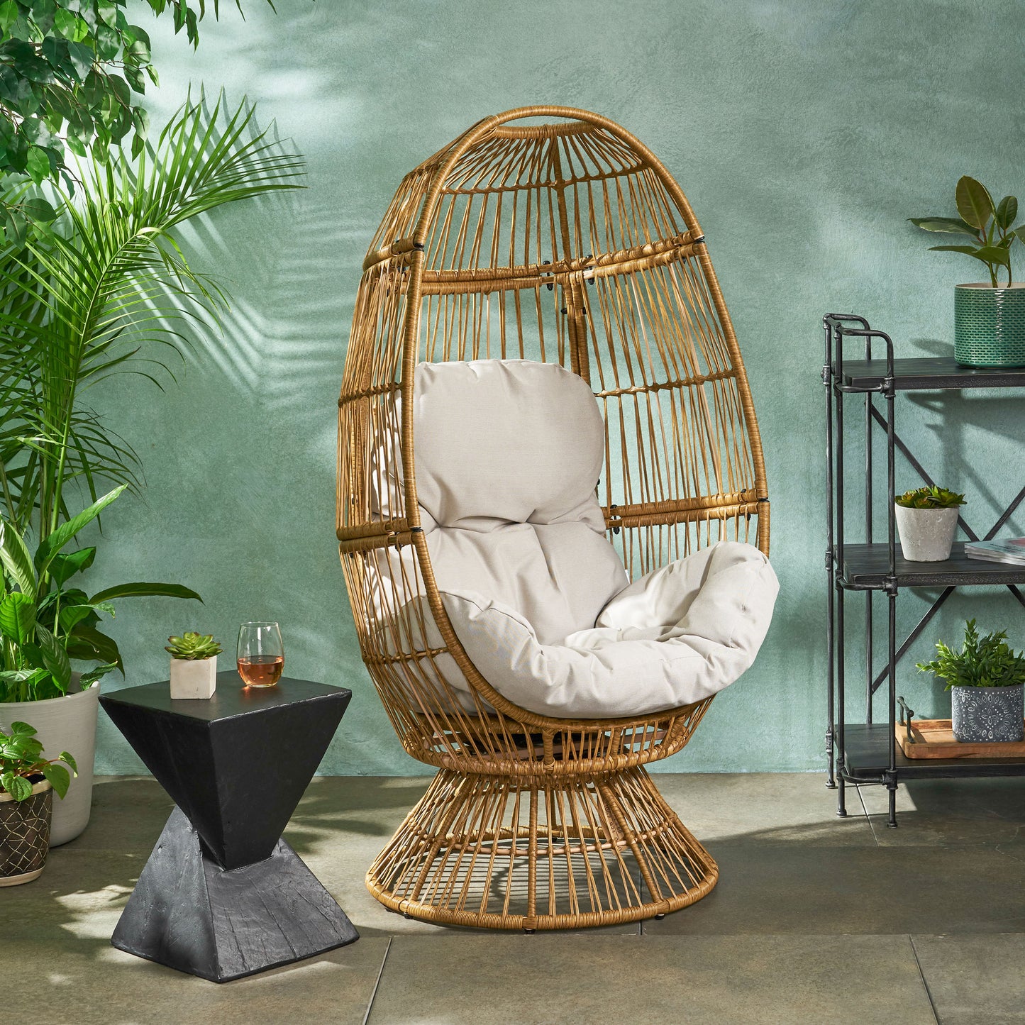Aceson Outdoor Freestanding Wicker Swivel Egg Chair