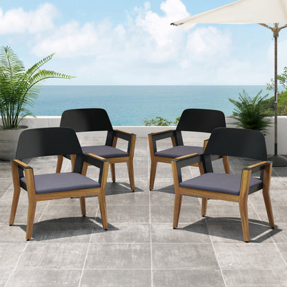 Osean Outdoor Acacia Wood Club Chairs with Cushion (Set of 4)