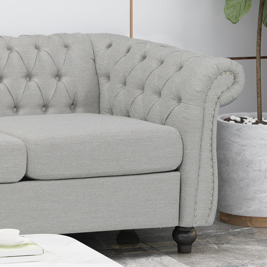 Adetokunbo Tufted Fabric Chesterfield 3 Seater Sofa – GDFStudio