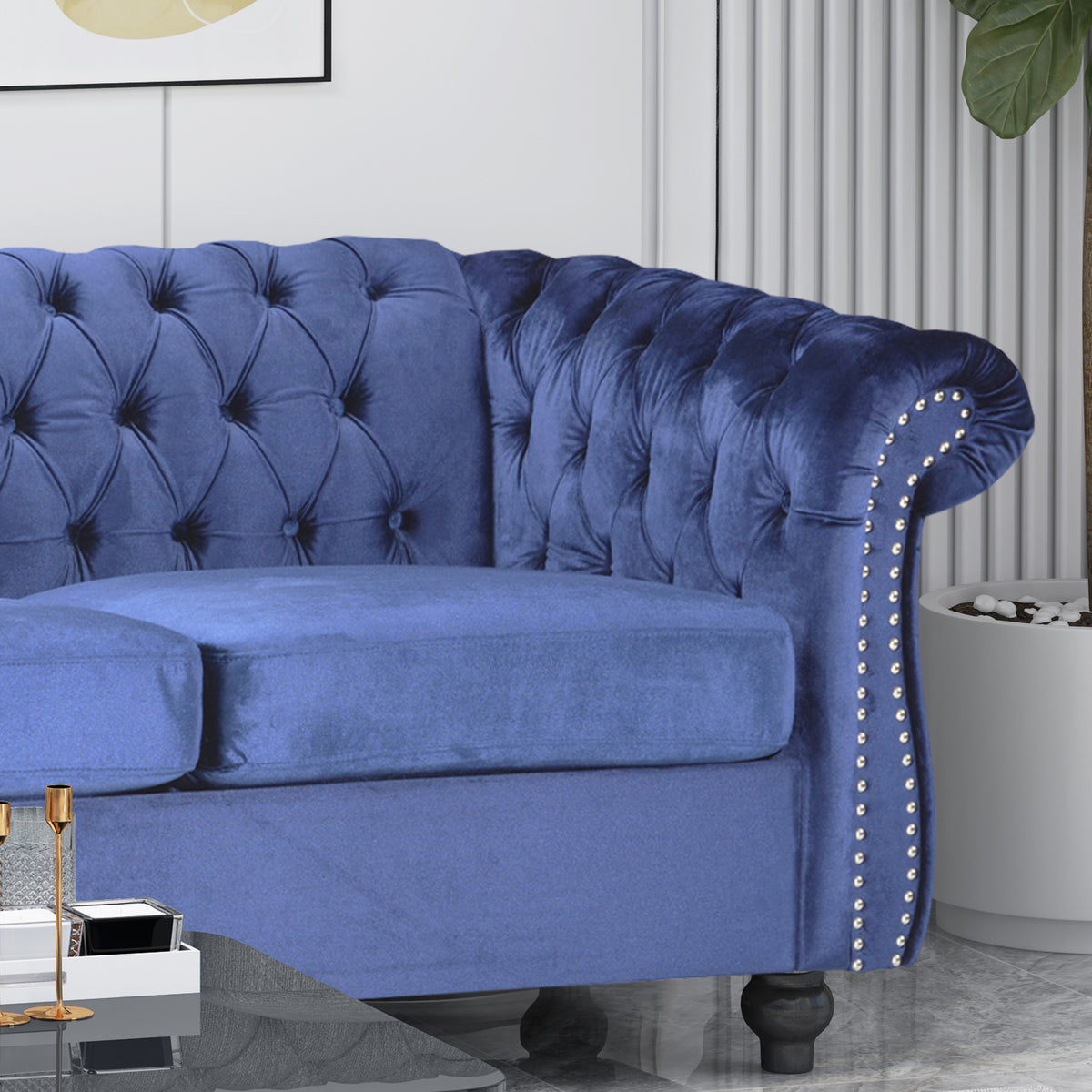Adetokunbo Tufted Velvet Chesterfield 3 Seater Sofa – GDFStudio