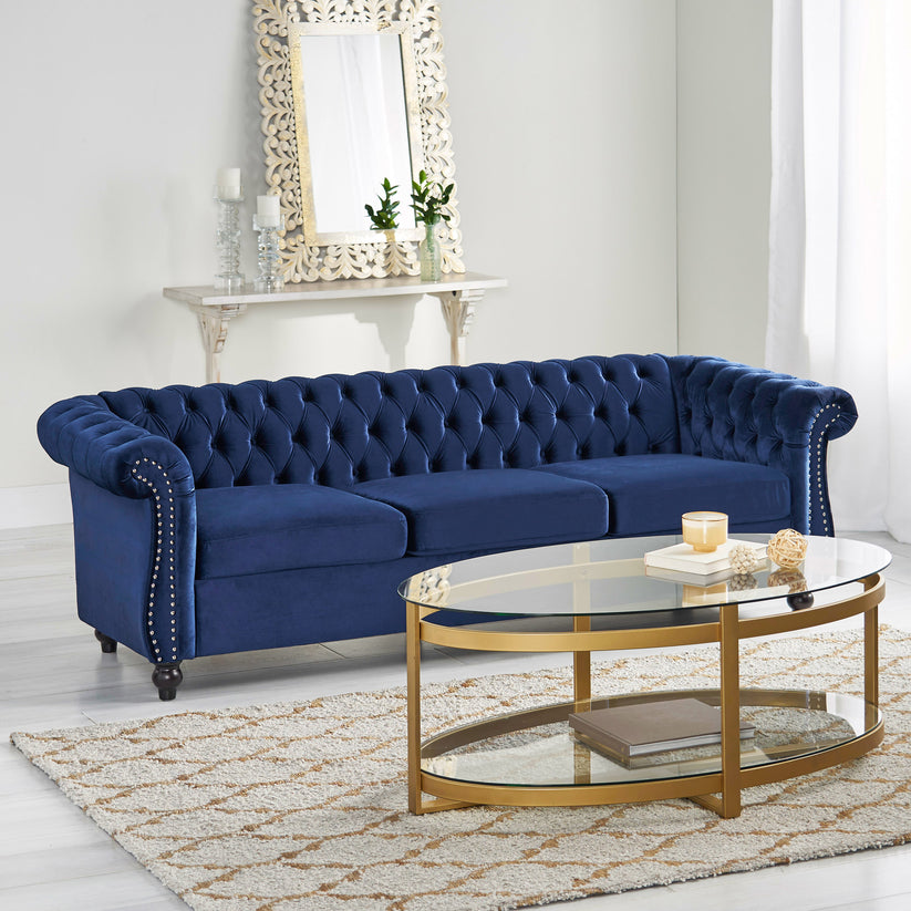Adetokunbo Tufted Velvet Chesterfield 3 Seater Sofa – GDFStudio