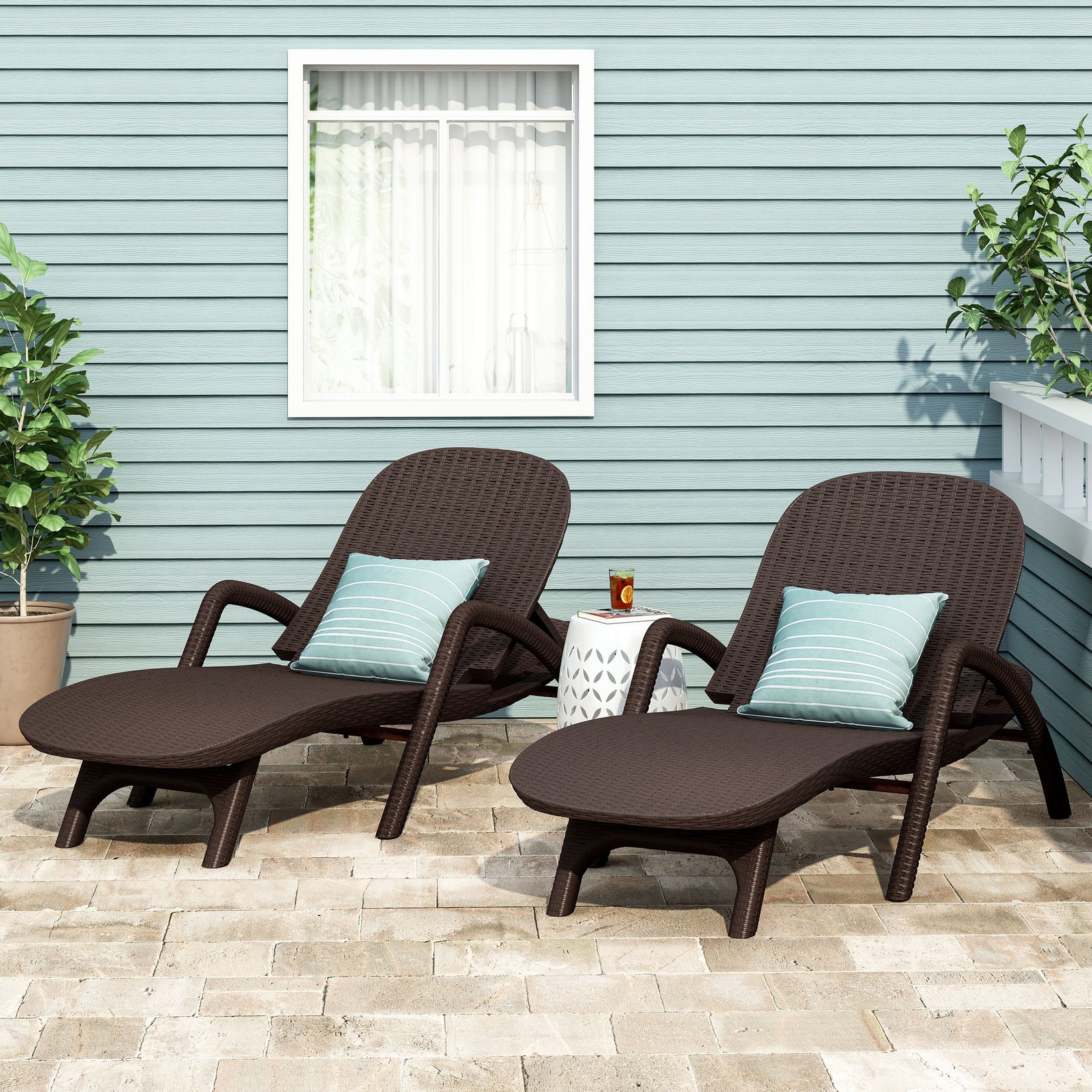 Farirra Outdoor Faux Wicker Chaise Lounges (Set of 2) GDFStudio