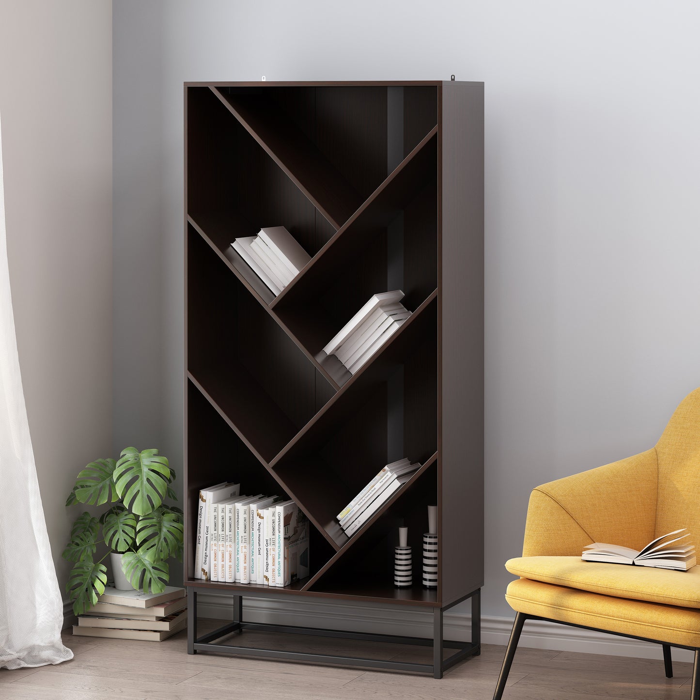 Emory Modern Industrial 6 Shelf V Bookcase