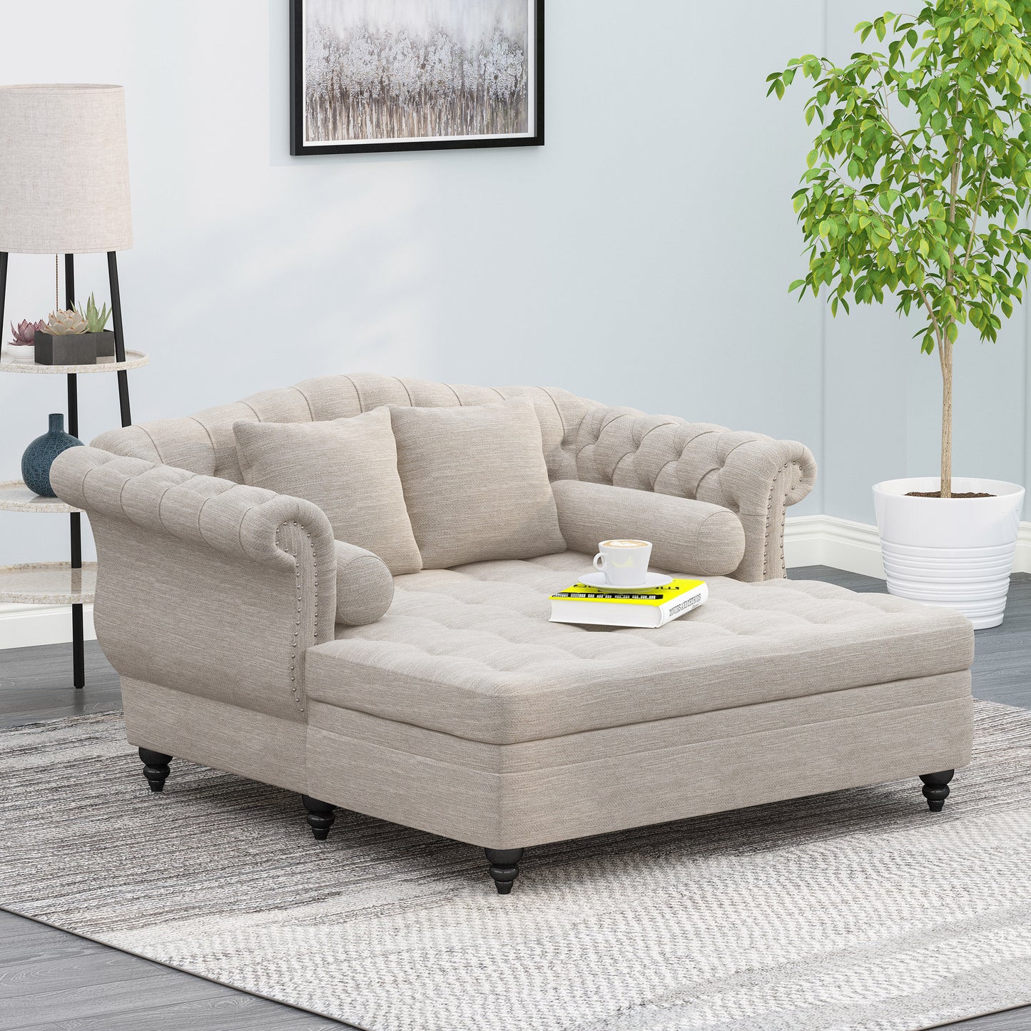 B Contemporary Tufted Double Chaise Lounge With Accent Pillows Gdfstudio
