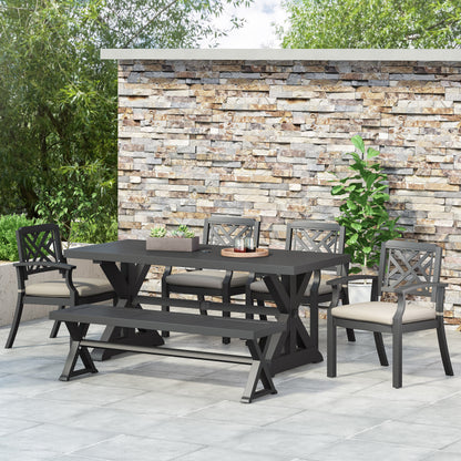 Arlene Waterford Outdoor Aluminum 6 Piece Dining Set with Bench