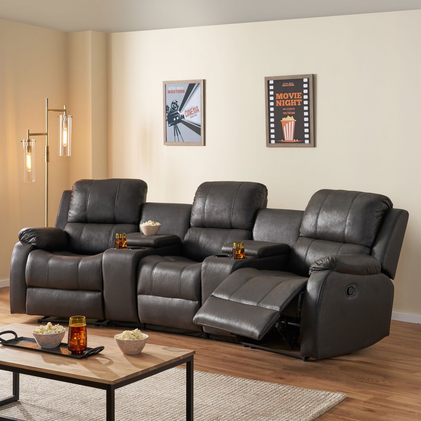 Lunsford Contemporary Upholstered Theater Seating Reclining Sofa