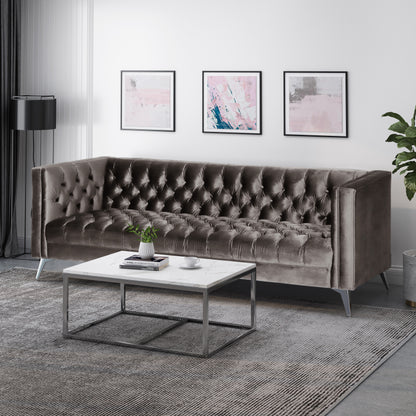 Harnoor Contemporary Tufted Velvet 3 Seater Sofa