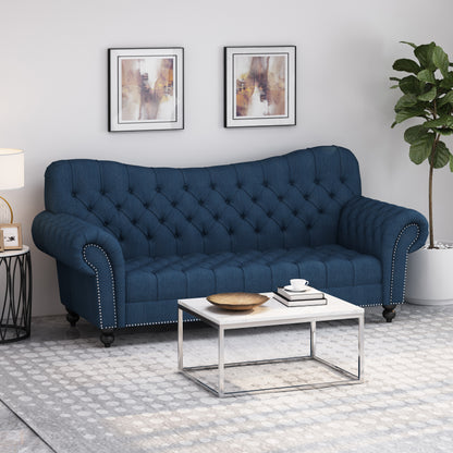 Emeric Chesterfield Button Tufted Fabric 3 Seater Sofa