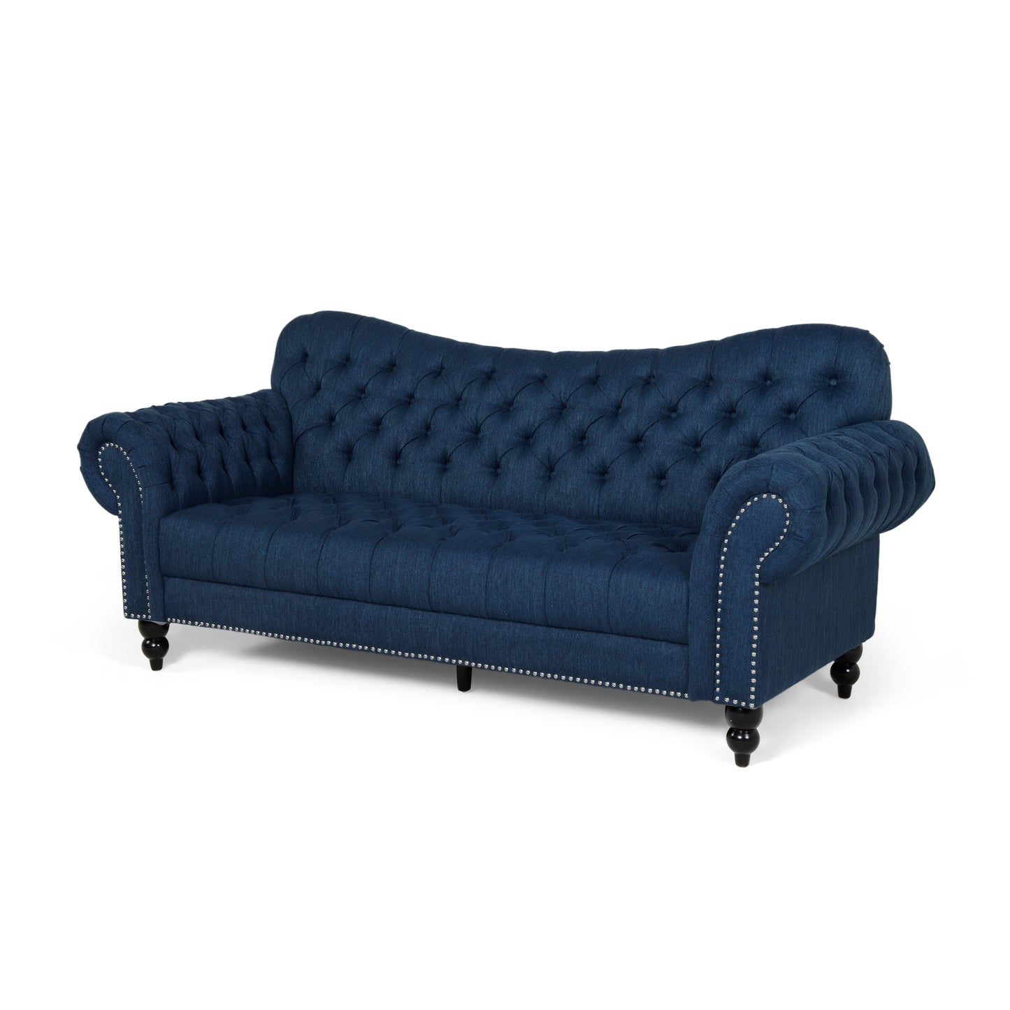 Emeric Chesterfield Button Tufted Fabric 3 Seater Sofa